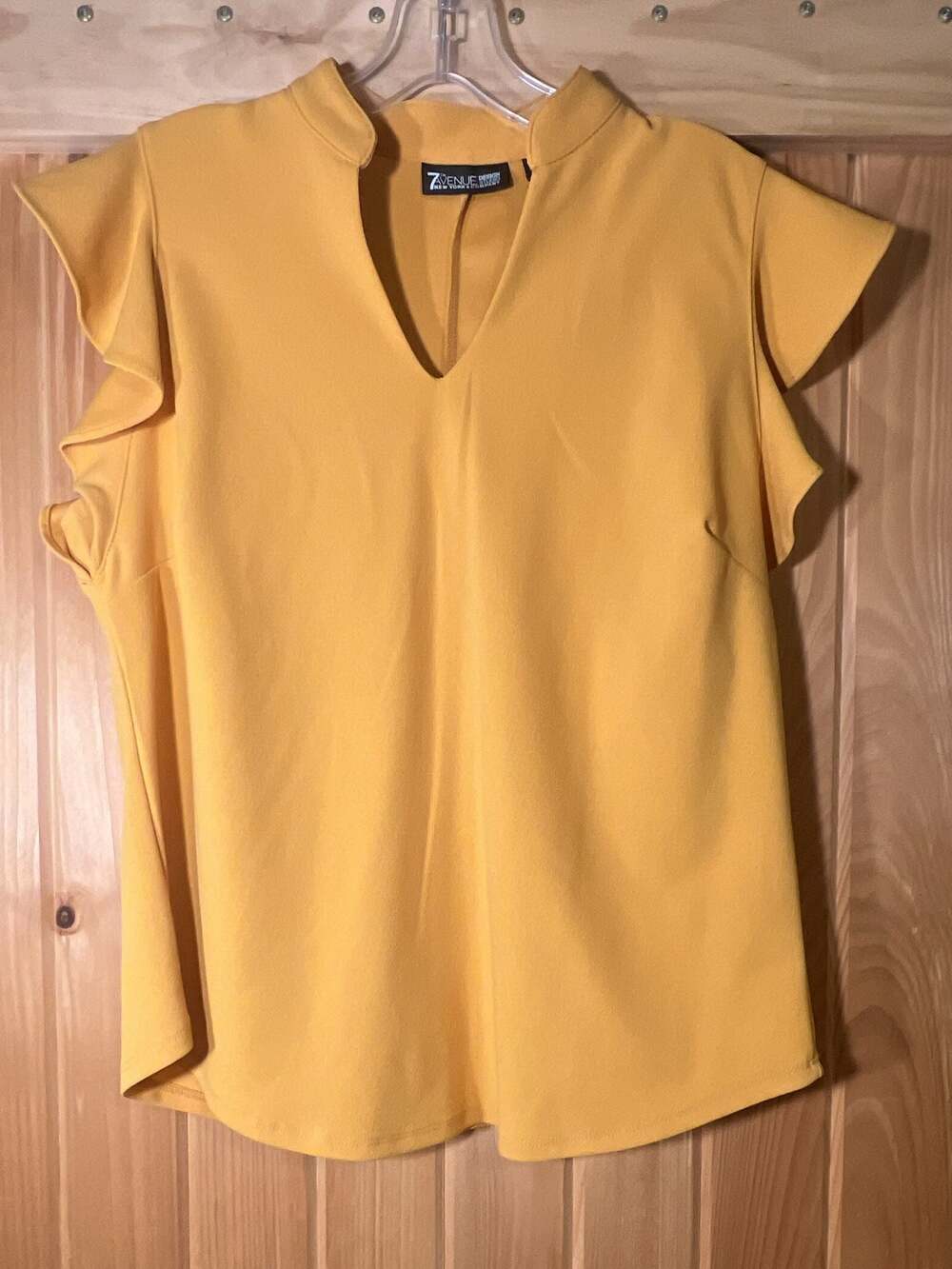 7th Avenue New York & Company Yellow Flutter Sleeve V-Neck Blouse Size M